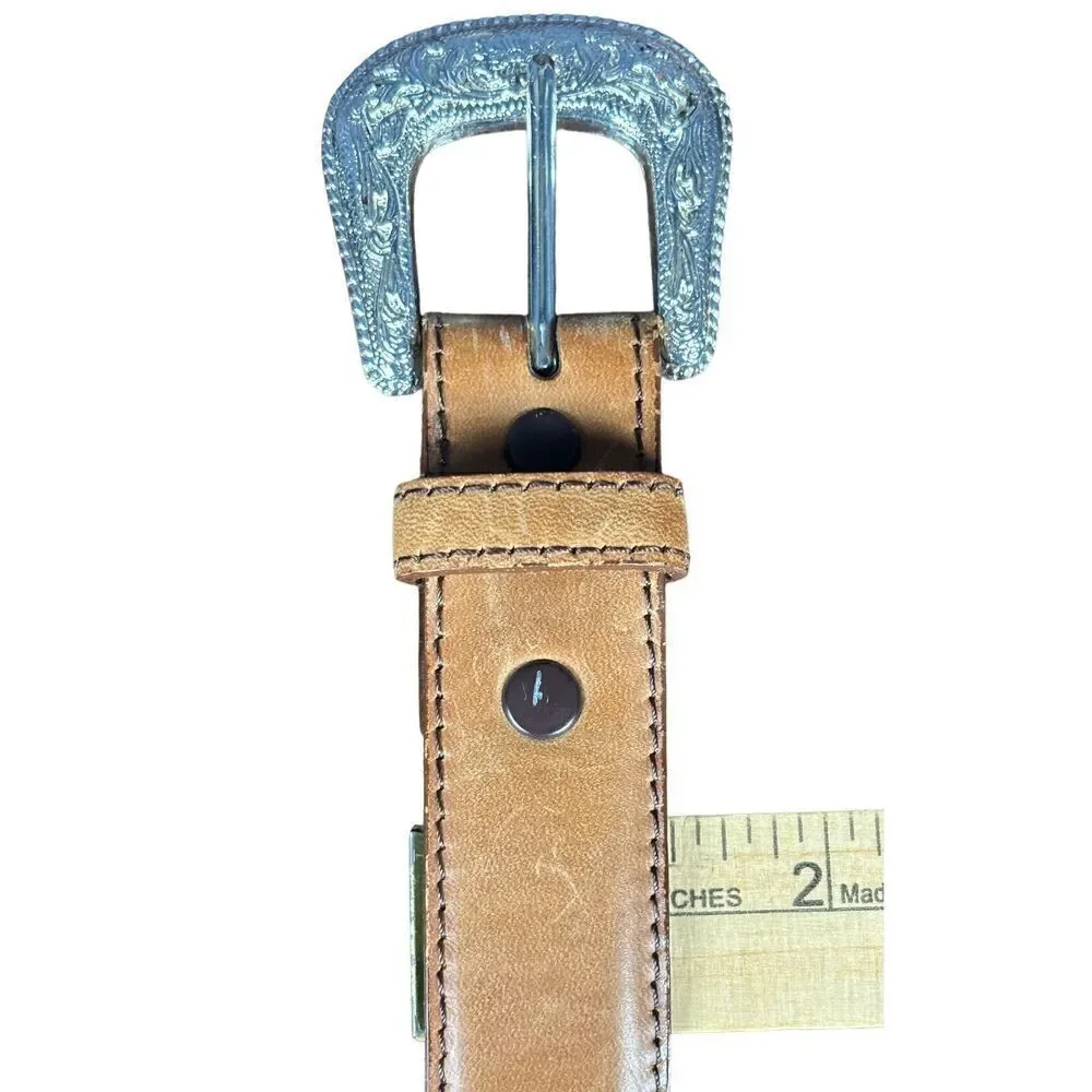 Double S Belt Collection Size 24 Concho Brown Leather Southwestern Rodeo Ranch